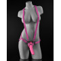Розовая страпон-система 7  Strap-On Suspender Harness Set с реалистичной насадкой - 19 см.