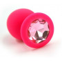 Розовая силиконовая анальная пробка с розовым кристаллом - 8,3 см.