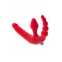 Красный безремневой страпон с вибрацией и анальным отростком ToyFa Black Red