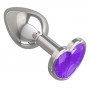 Серебристая анальная втулка с фиолетовым кристаллом-сердцем - 7 см. (Сумерки богов 514-08 purple-DD)