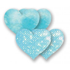 Комплект из 1 пары голубых пэстис-сердечек с блестками и 1 пары голубых пэстис-сердечек с кружевной поверхностью