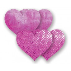 Комплект из 1 пары розовых пэстис-сердечек с блестками и 1 пары розовых пэстис-сердечек  с кружевной поверхностью