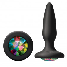 Чёрная анальная пробка с радужным кристаллом Glams Mini Rainbow Gem - 8,4 см.
