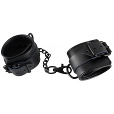 Чёрные полиуретановые наручники с цепочкой