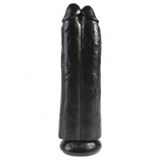 Сдвоенный черный фаллоимитатор на присоске 11  Two Cocks One Hole - 30,5 см.