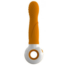 Оранжево-белый вибратор O-zone с ручкой-кольцом